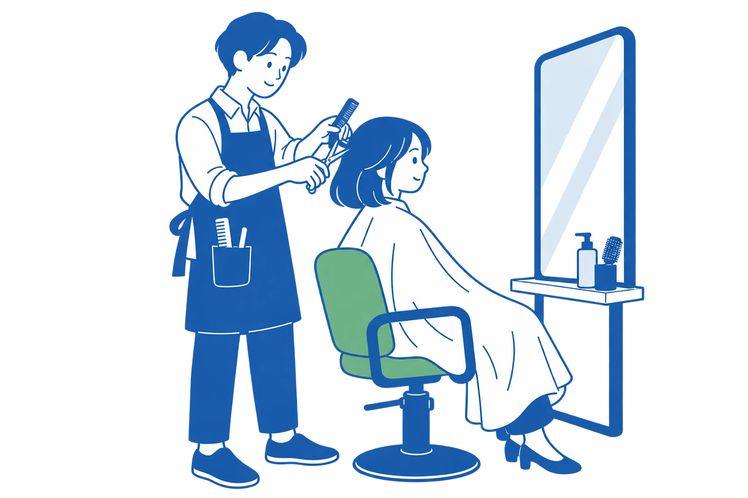 髪を整える美容師と、お客様のイラスト